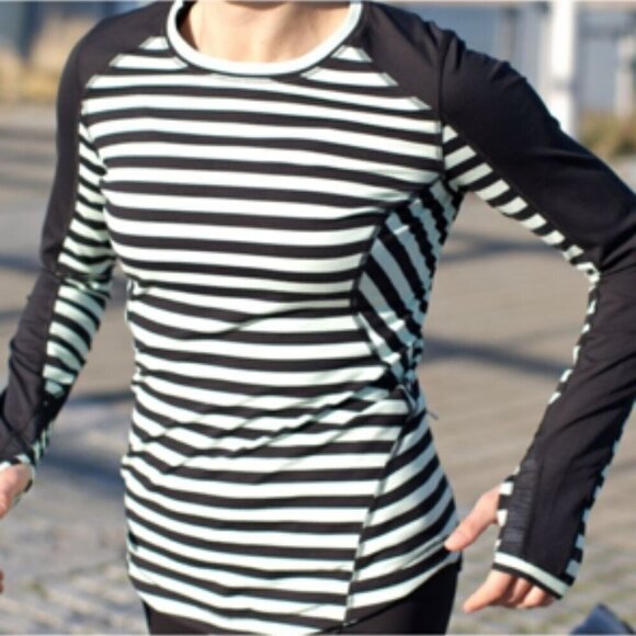 LULULEMON Run Reflect Black Sea Stripe Mint Long Sleeve - Picture 3 of 13